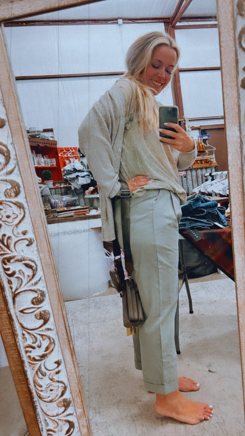 Loose Fit Biz Pants - Olive