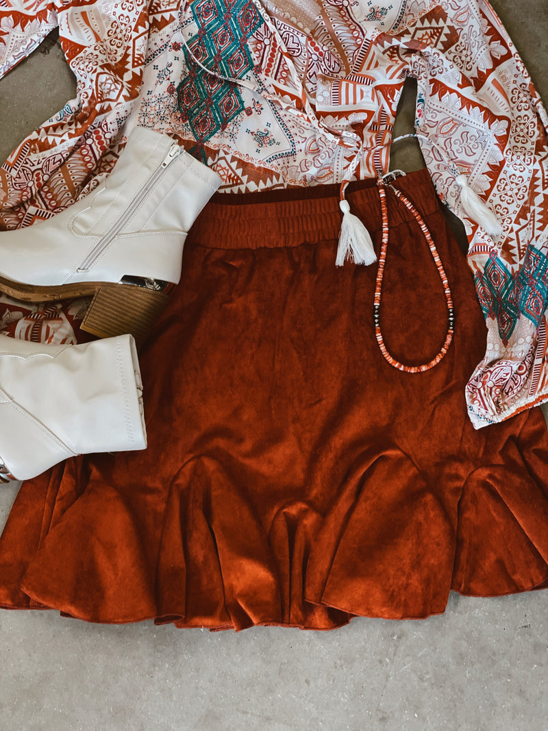 RUST Ruffle Skirt