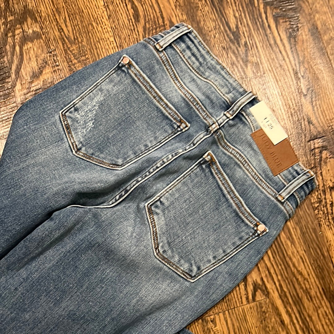 Distressed Bootcut Judy Blues with Frayed Hem