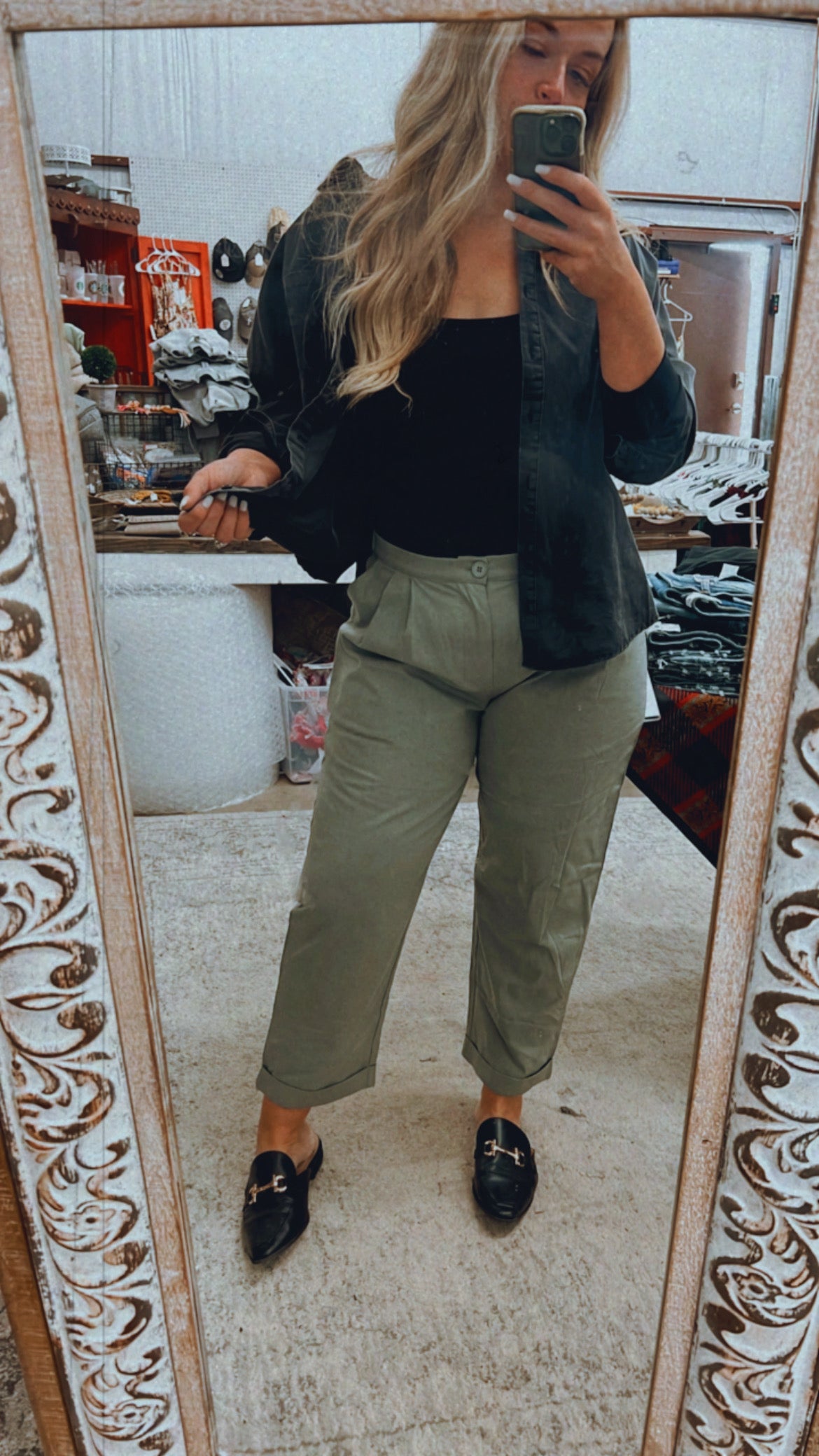 Loose Fit Biz Pants - Olive