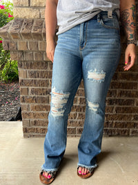 Distressed Bootcut Judy Blues with Frayed Hem