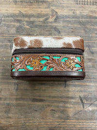 Cowhide turquoise Jewlery Case