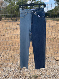 Two Tone High Rise Jeans