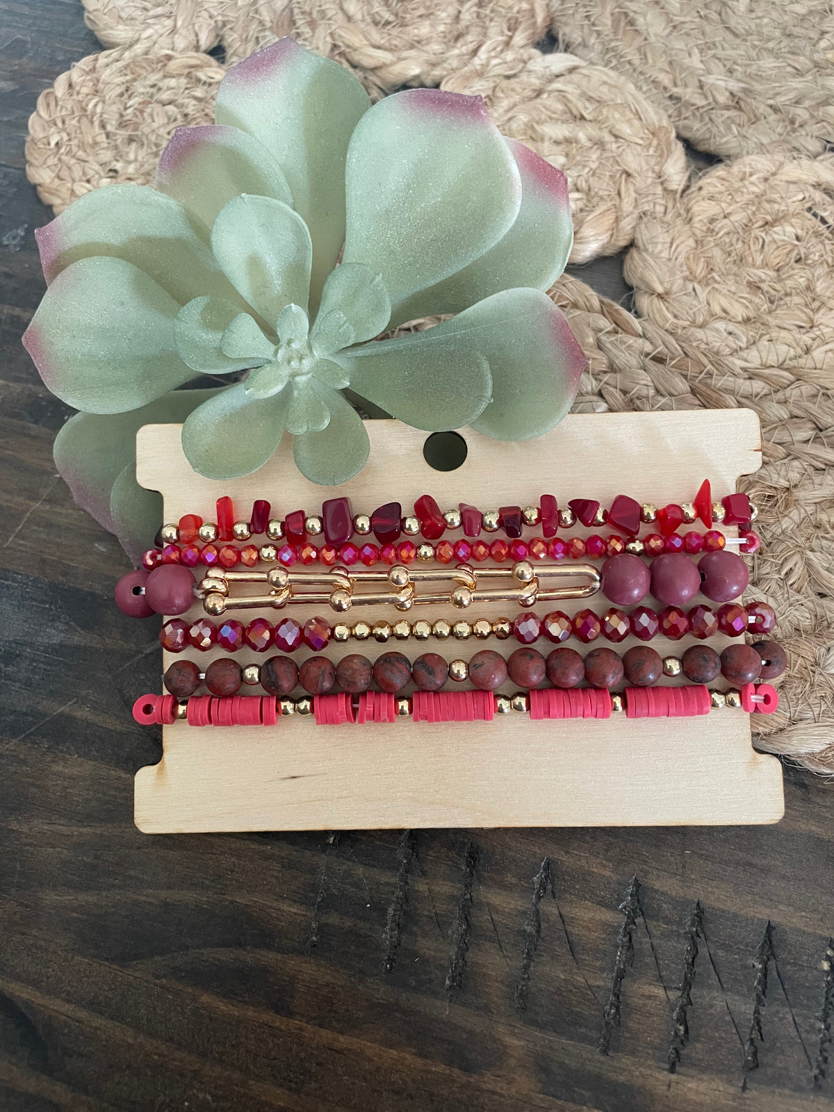 Ruby Beaded Bracelet Set