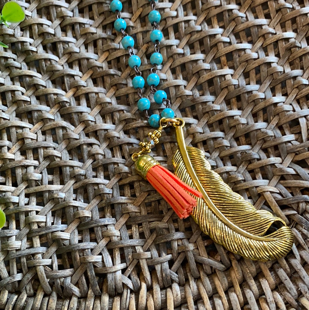 Gold Feather with Peach Tassel